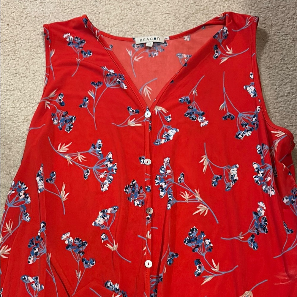 Beacon Red Sleeveless Buttoned Blouse